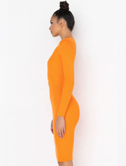 Classic Long Sleeve with Ties Dress, Orange