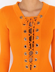 Classic Long Sleeve with Ties Dress, Orange