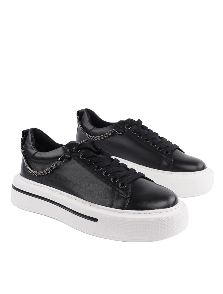 Casual Chain Detailed Sneakers, Black