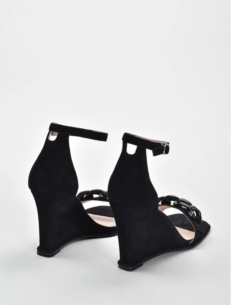 Chain Décor Wedge Sandals, Black