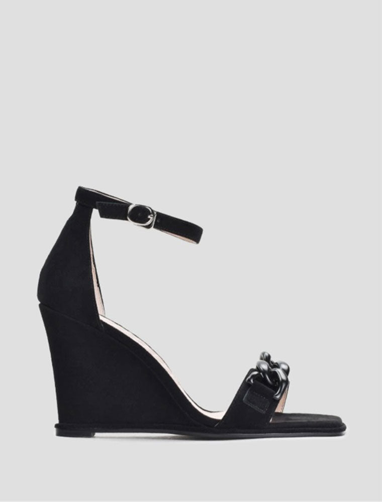 Chain Décor Wedge Sandals, Black