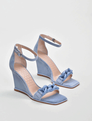 Chain Décor Wedge Sandals, Sky Blue