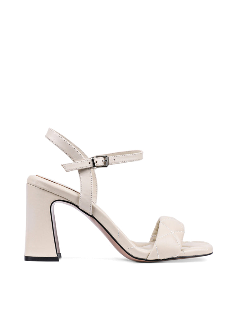 Chunky Heeled Ankle Strap Sandals, Cream