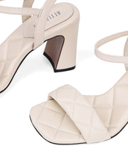 Chunky Heeled Ankle Strap Sandals, Cream