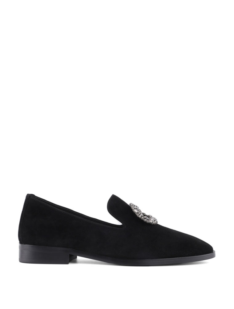 Classic Suede Loafers with Rhinestone Buckle