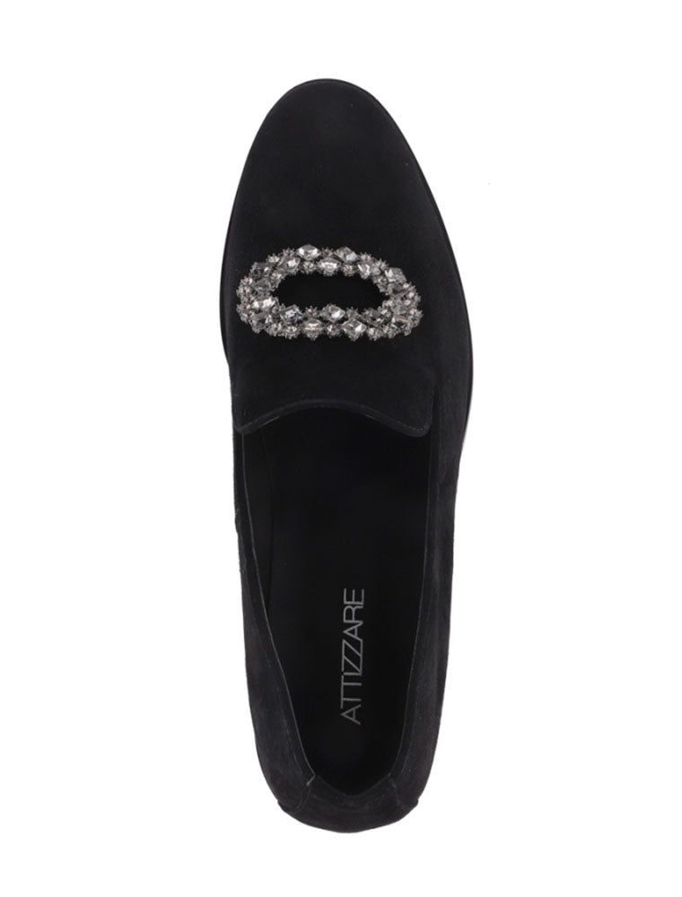 Classic Suede Loafers with Rhinestone Buckle