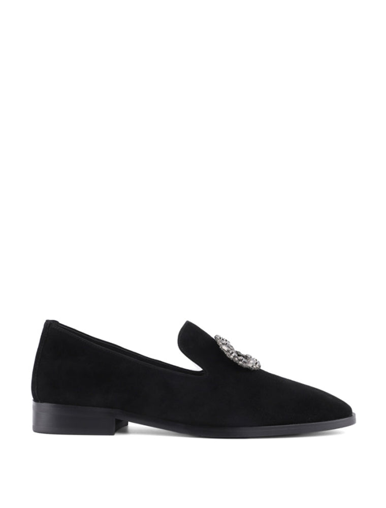 Classic Suede Loafers with Rhinestone Buckle