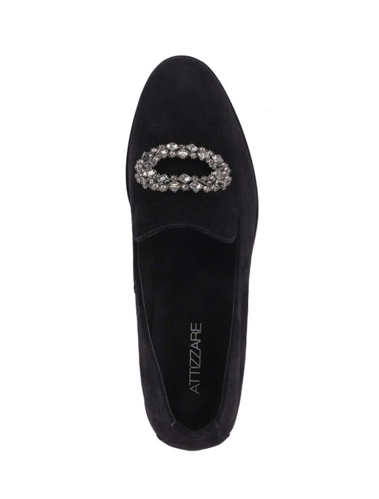 Classic Suede Loafers with Rhinestone Buckle