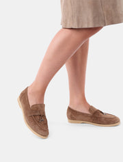 Classic Suede Loafers with Tassels, Beige