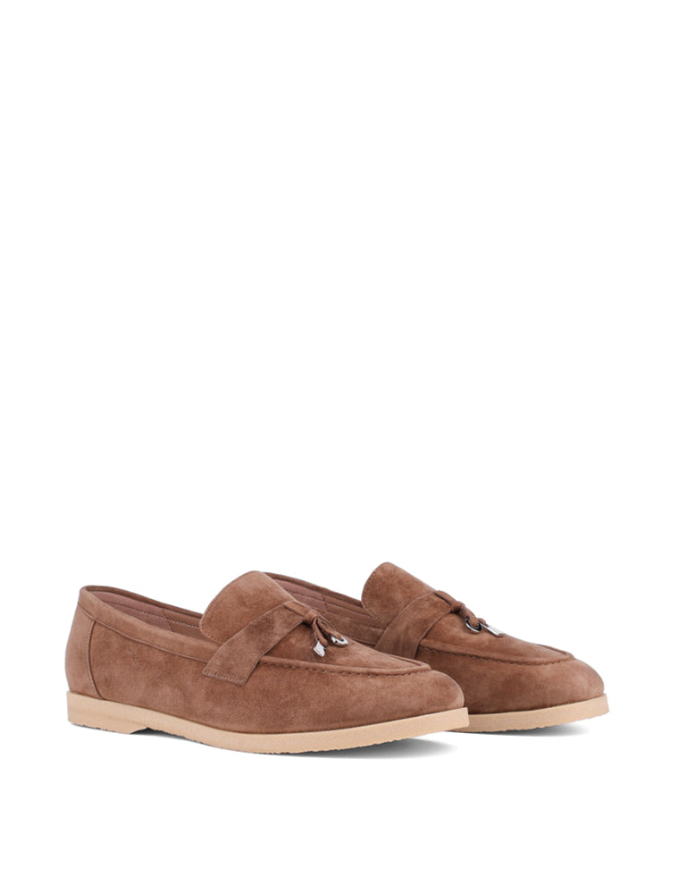 Classic Suede Loafers with Tassels, Beige