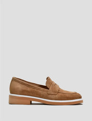 Classic Suede Loafers with White Sole Accent, Beige