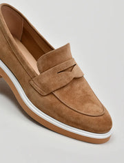 Classic Suede Loafers with White Sole Accent, Beige