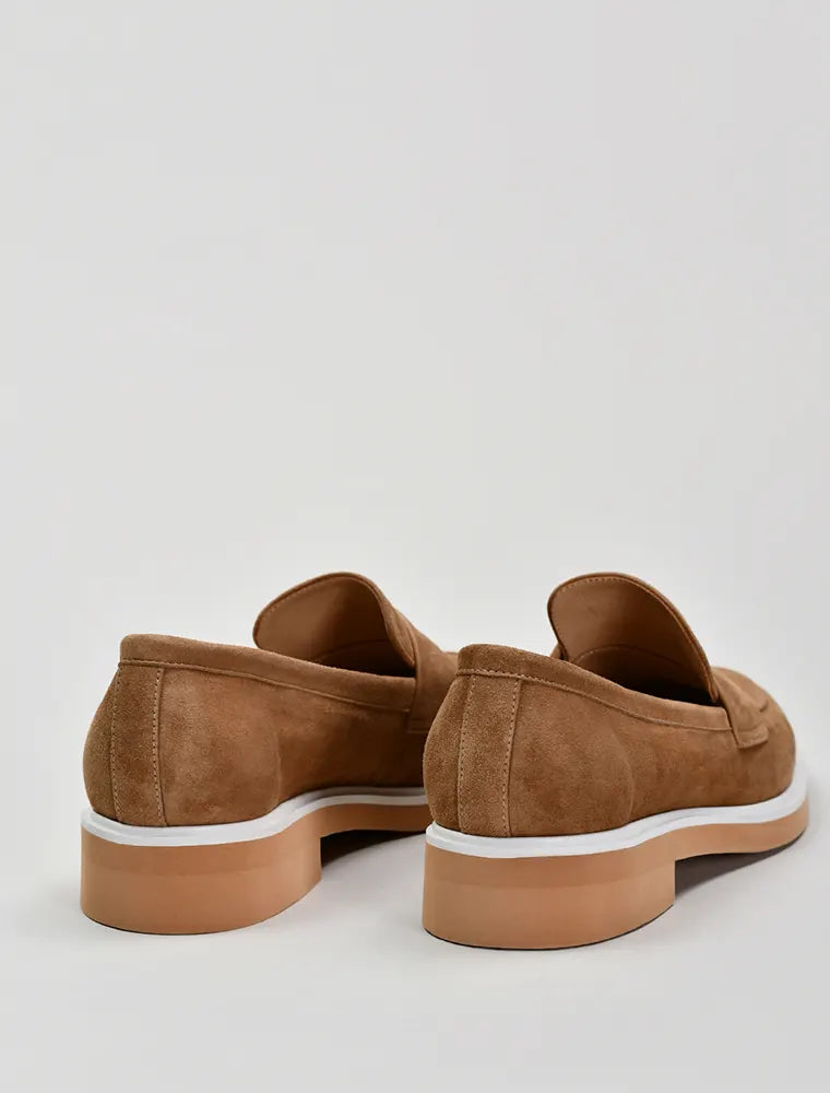 Classic Suede Loafers with White Sole Accent, Beige