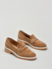 Classic Suede Loafers with White Sole Accent, Beige