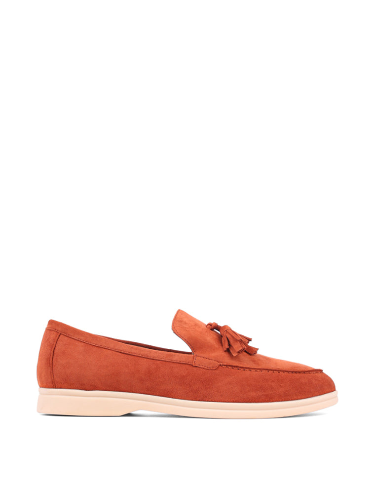 Classic Suede Loafers with Tassels, Burnt Orange