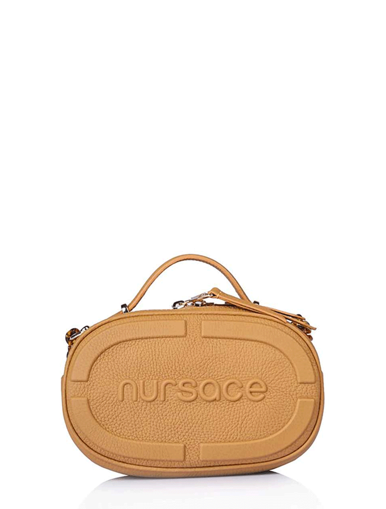 Oval Embroidered Logo Crossbody Bag, Beige