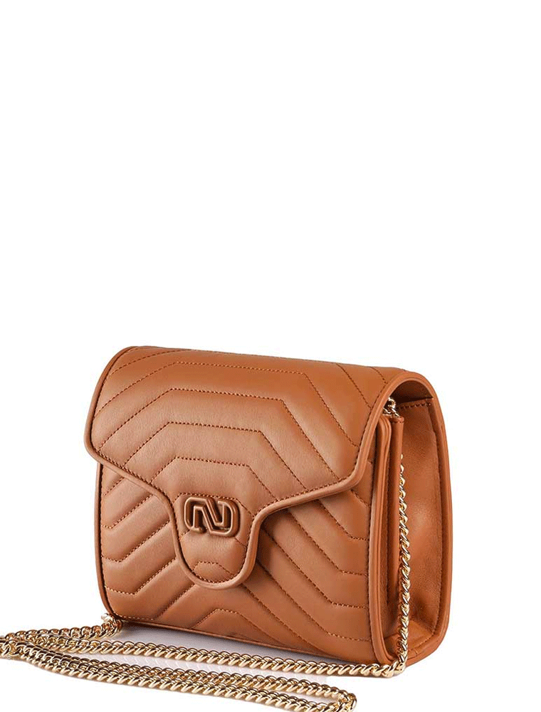 Ivy Quilted Crossbody Shoulder Leather Bag, Cognac