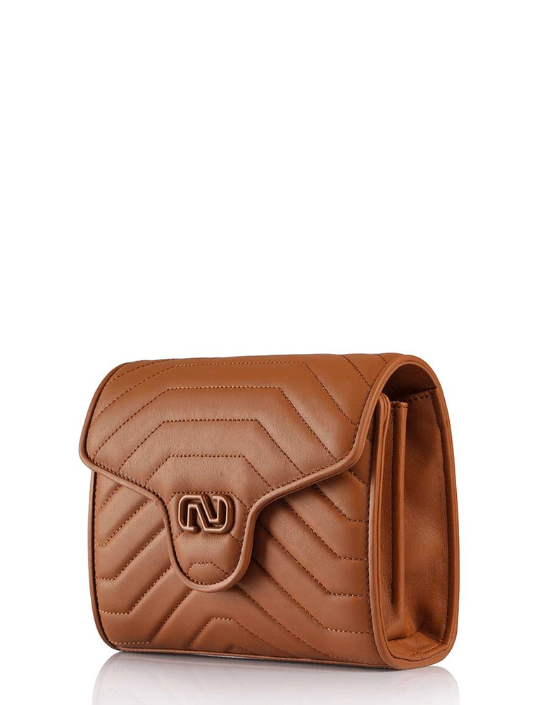 Ivy Quilted Crossbody Shoulder Leather Bag, Cognac