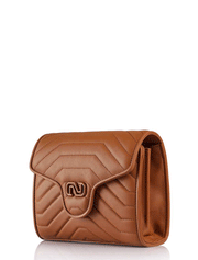 Ivy Quilted Crossbody Shoulder Leather Bag, Cognac