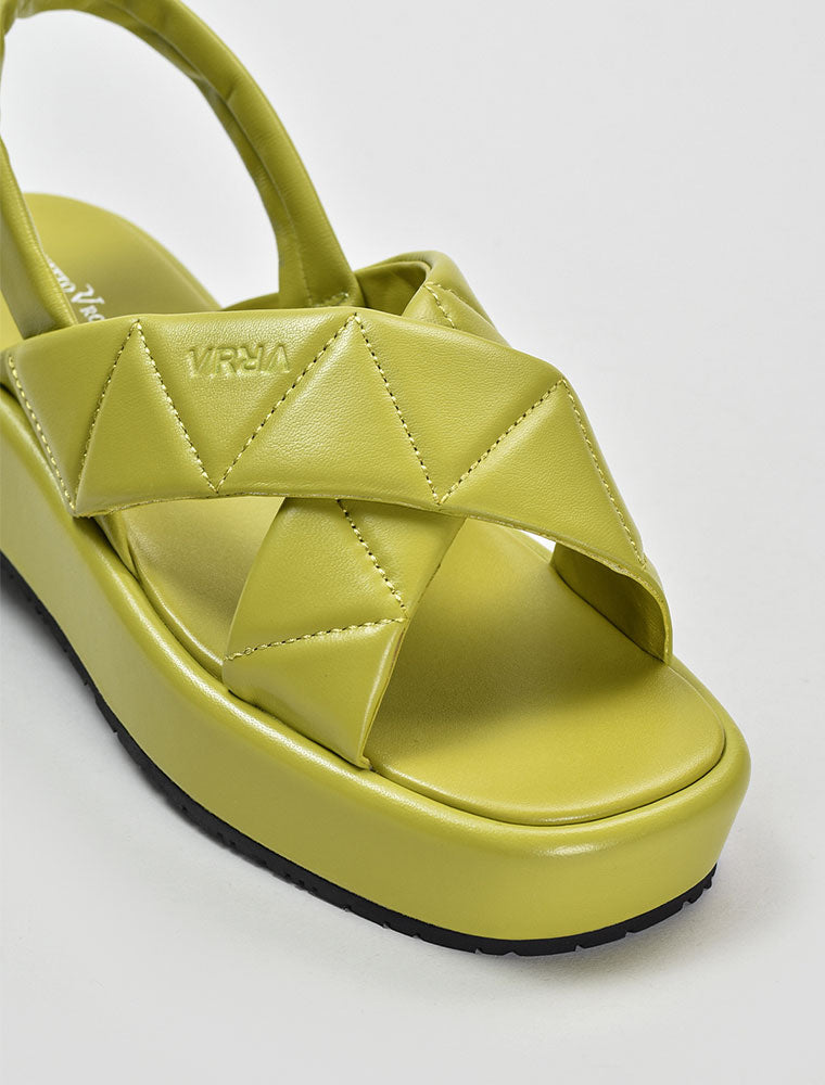 Criss-Cross Quilted Platform Sandals, Lime Green