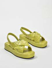 Criss-Cross Quilted Platform Sandals, Lime Green