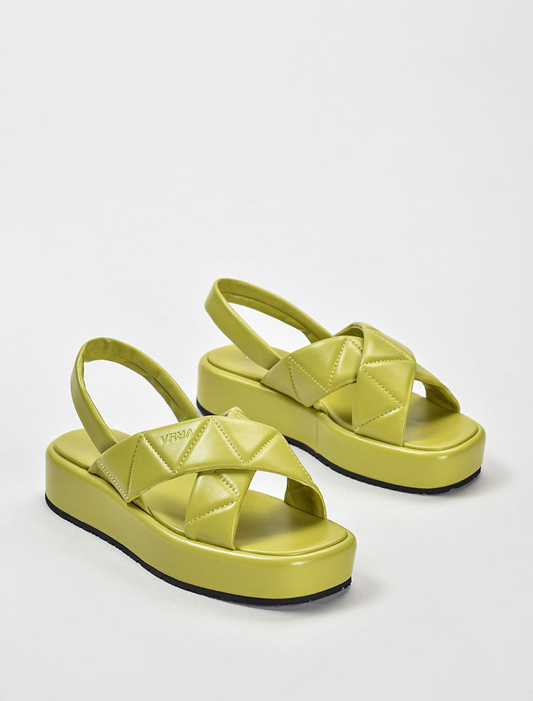 Criss-Cross Quilted Platform Sandals, Lime Green