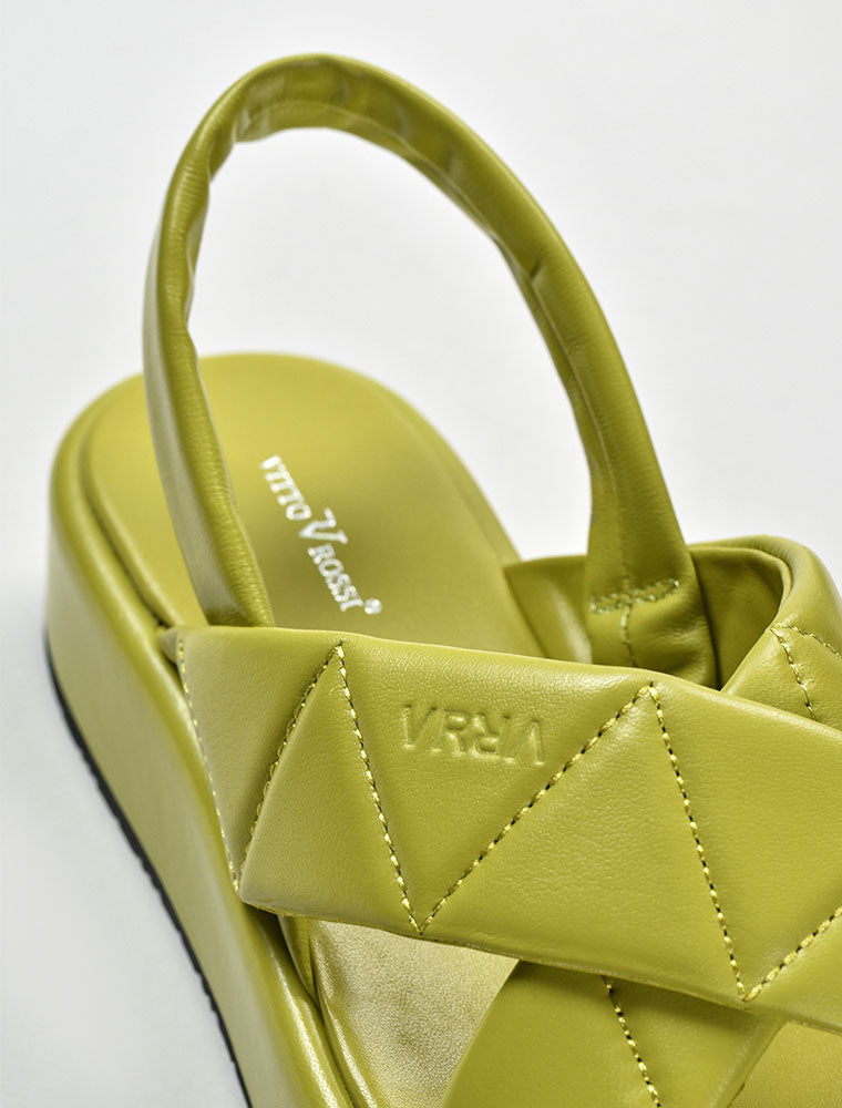 Criss-Cross Quilted Platform Sandals, Lime Green