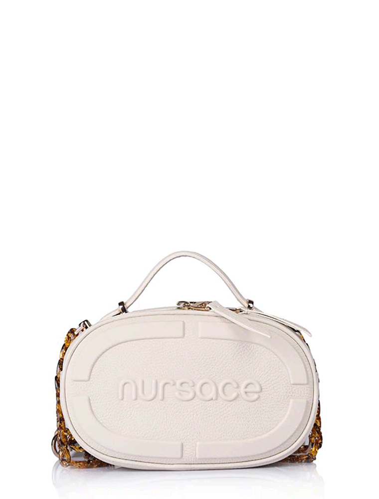 Oval Embroidered Logo Crossbody Bag, Cream