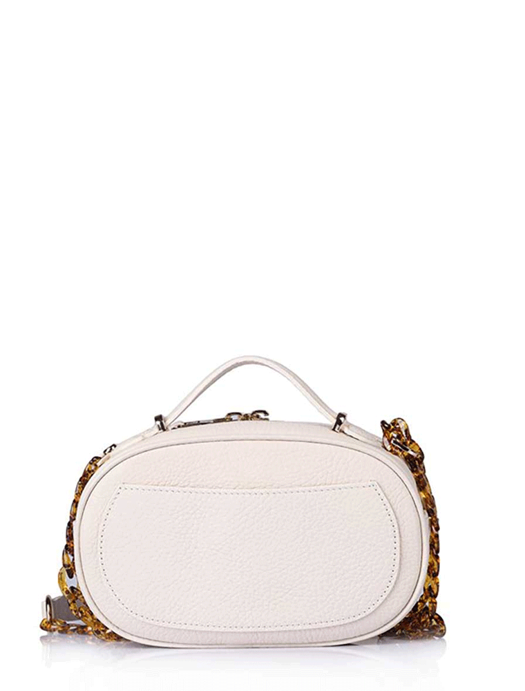 Oval Embroidered Logo Crossbody Bag, Cream