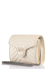 Ivy Quilted Crossbody Shoulder Leather Bag, Cream