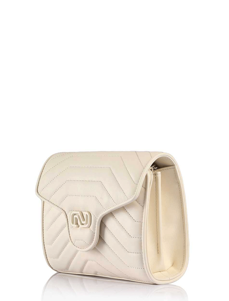 Ivy Quilted Crossbody Shoulder Leather Bag, Cream