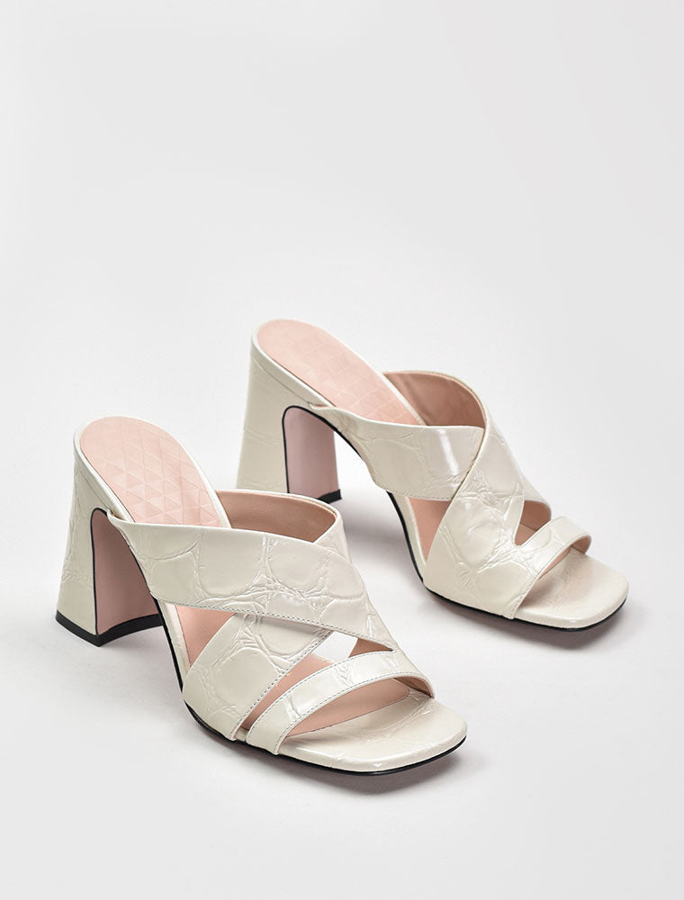 Criss-Cross Chunky Heel Sandals, Cream