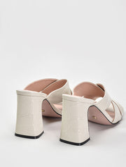 Criss-Cross Chunky Heel Sandals, Cream