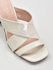 Criss-Cross Chunky Heel Sandals, Cream