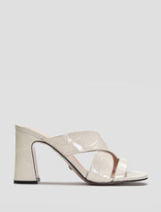 Criss-Cross Chunky Heel Sandals, Cream