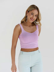 Knitted Crop Top With Wide Straps, Purple