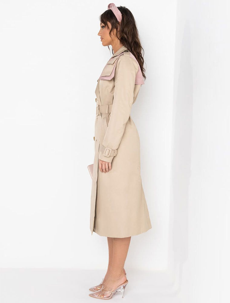 Double Breasted Top Pocket Trench Coat, Beige