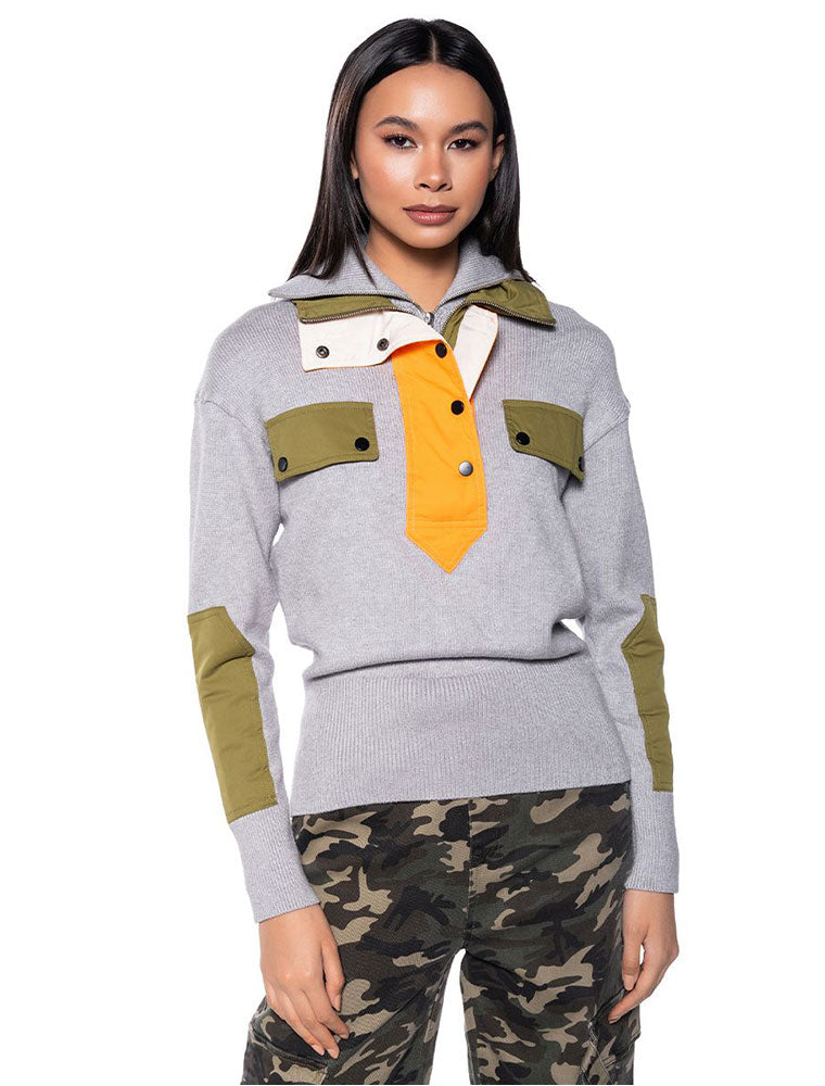 Double Collar Pullover Sweatshirt, Gray