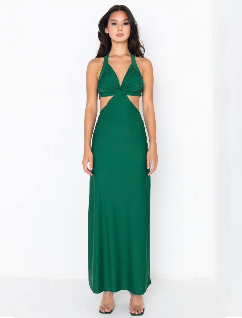 Double Sided Slit Maxi Dress, Dark Green