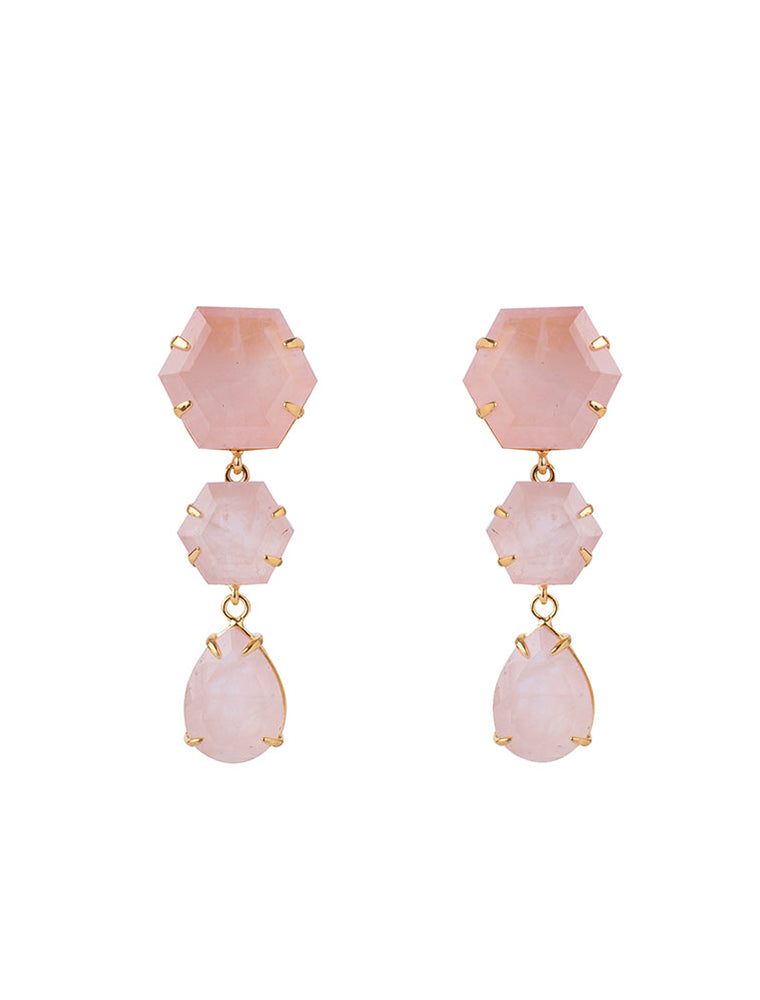 Interchangeable Kerry Earrings, Rose Quartz, 14K Gold Plated