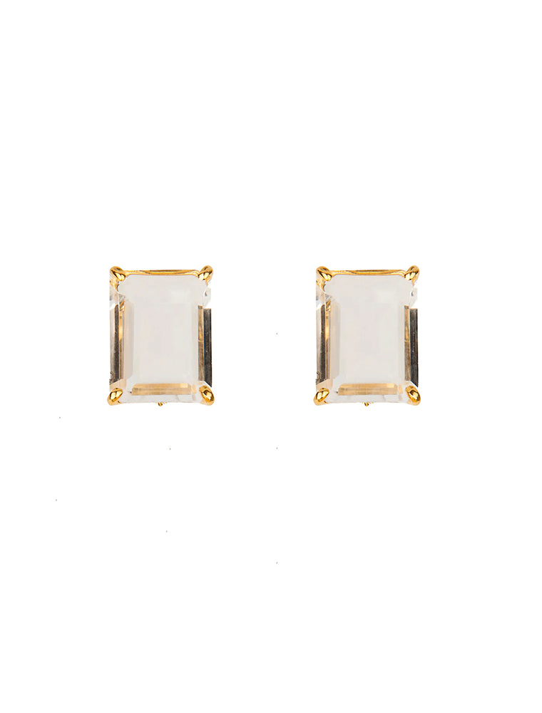 Interchangeable Elyna Earrings, Clear Quartz and Green Strawberry Quartz, 14K Gold Plated