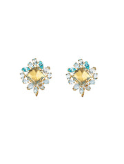 Interchangeable Liana Earrings, Green Amythest and Blue Topaz, 14K Gold Plated