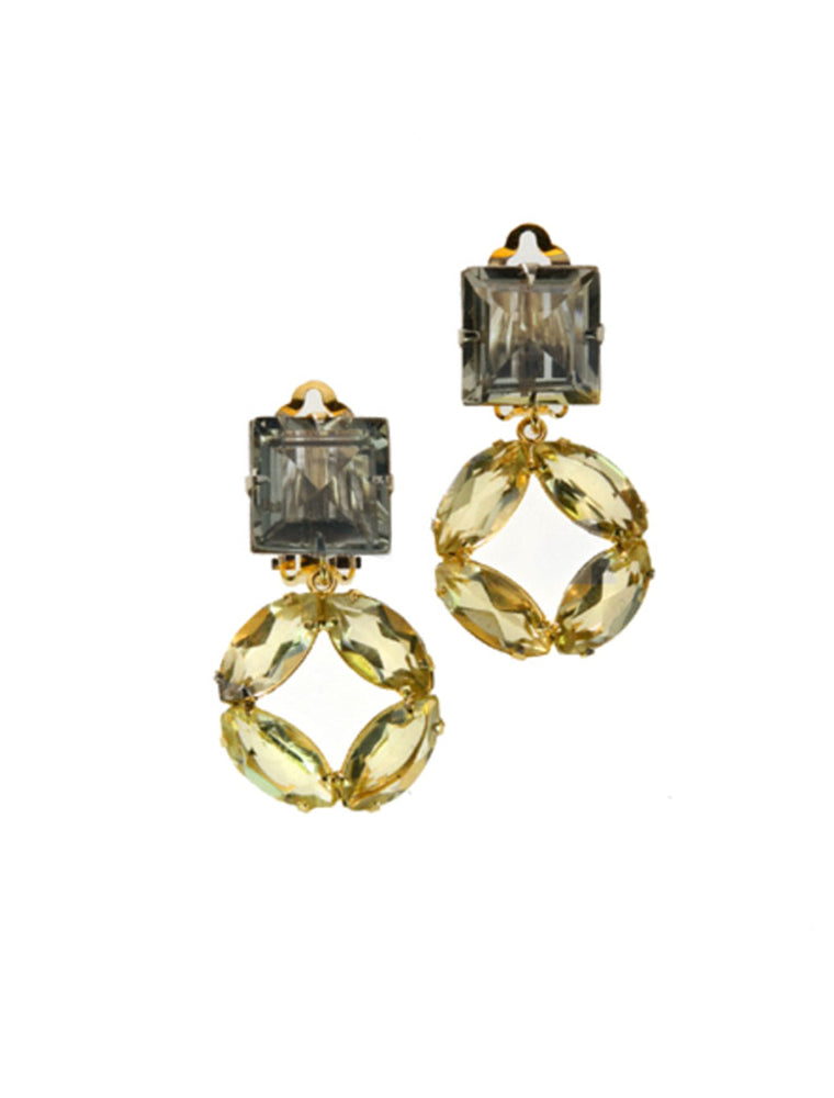 Interchangeable Earring Set, Square Labradorite and Lemon Circle Drop, 14K Gold Plated