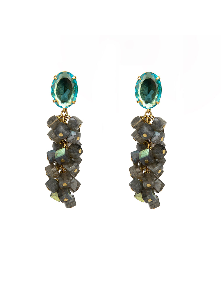 Interchangeable Grape Vine Earring Set, Labradorite, Green Onyx, 14K Gold Plated