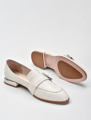 Embossed Croc Silver Square Heel Loafers