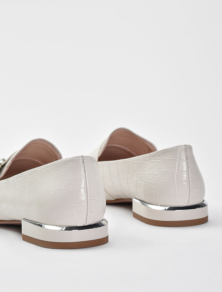 Embossed Croc Silver Square Heel Loafers