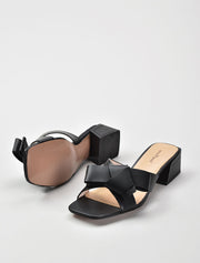 Front Bow Detail Slide Sandals, Black