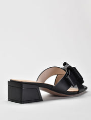 Front Bow Detail Slide Sandals, Black