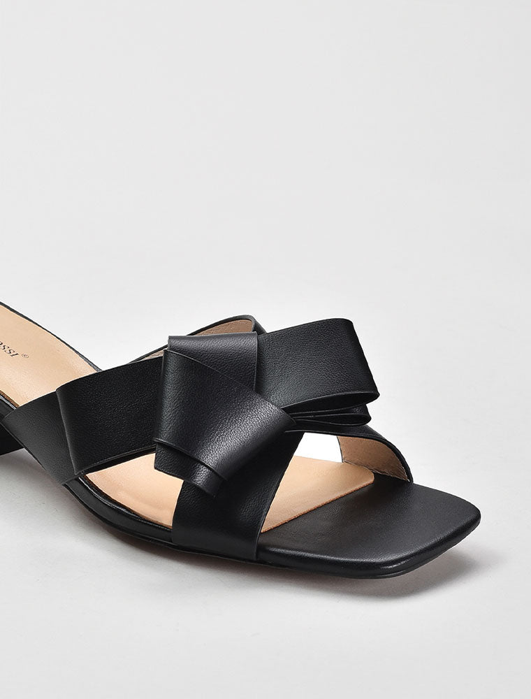 Front Bow Detail Slide Sandals, Black