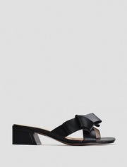 Front Bow Detail Slide Sandals, Black